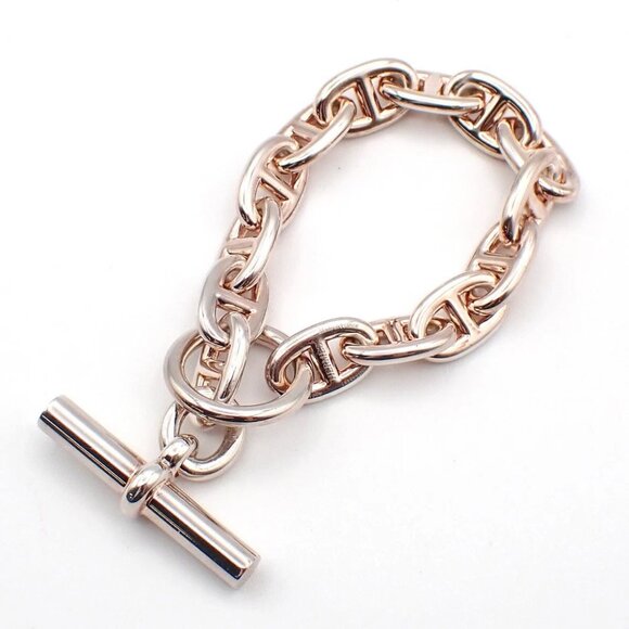 HERMES Chaine D'ancre MM Chain Bracelet Sterling Rose Gold 14 Link 371LC543 - Picture 1 of 10